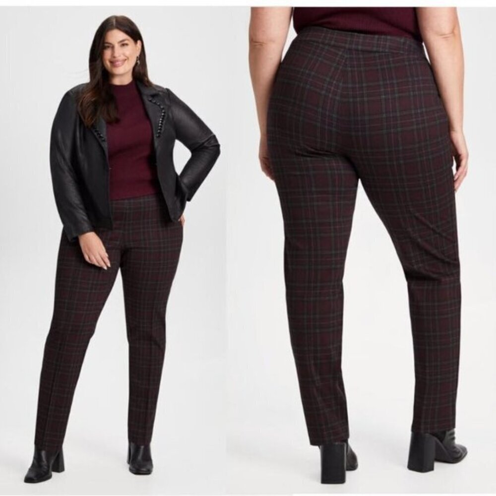 Laura Burgundy Plaid Pants Pull-up  Leggings Size 14